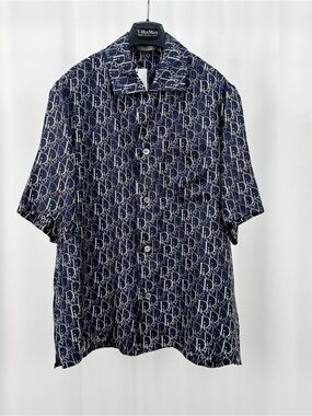 Dior Navy & White Monogram Short Sleeve Button-Up Shirt